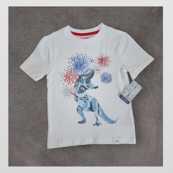 🆕️ White T-Rex with Fireworks T-Shirt, Kid's 5-6 [NWT!] - Picture 1 of 7